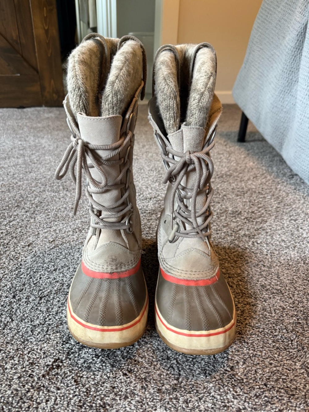 Sorel Women's Taupe Winter Boots with Coral Trim